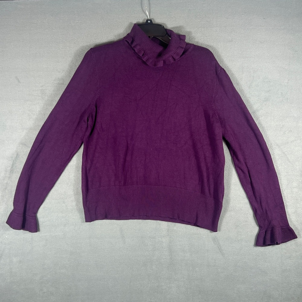 Joseph A Womens Sweater XL Purple Ruffle Turtleneck Long Sleeve Pullover